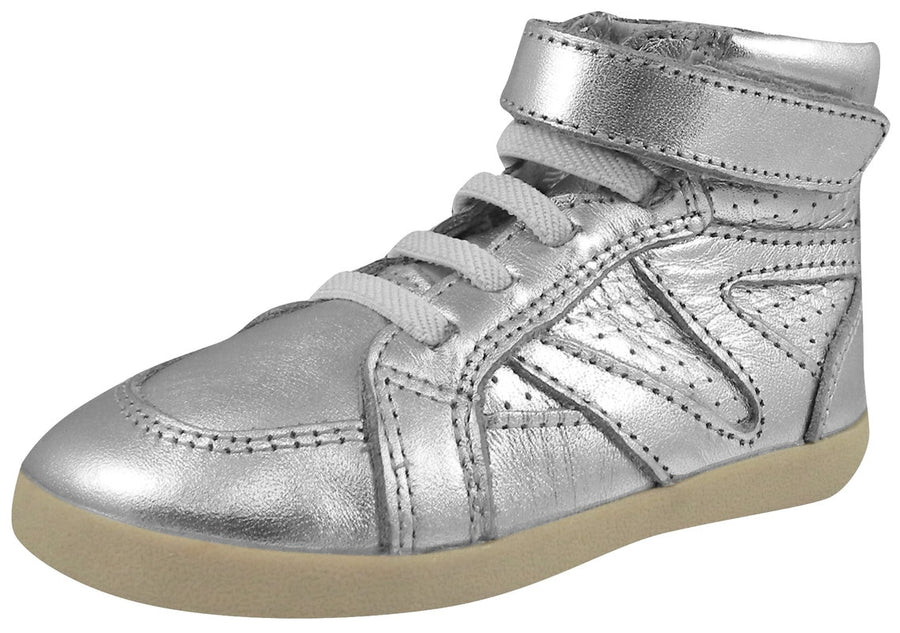 Old Soles Girl's and Boy's 329 Cheer Leader Silver Leather High Top Hook and Loop Sneakers
