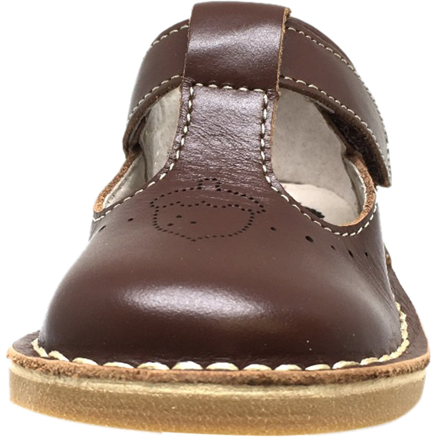 Livie & Luca Girl's Oak Leather Acorn Squirrel T Strap Hook and Loop Mary Jane Shoes Brown