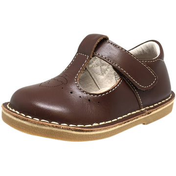 Livie & Luca Girl's Oak Leather Acorn Squirrel T Strap Hook and Loop Mary Jane Shoes Brown