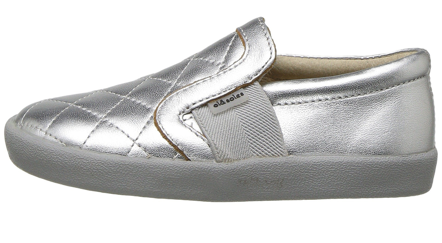 Old Soles Girl's and Boy's My Quilt Silver Stitch Elastic Band Leather Slip On Loafer Sneaker