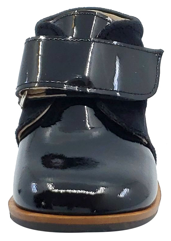 Pataletas for Boy's and Girl's Charol Black Leather Velvet Hook and Loop Closure Bootie