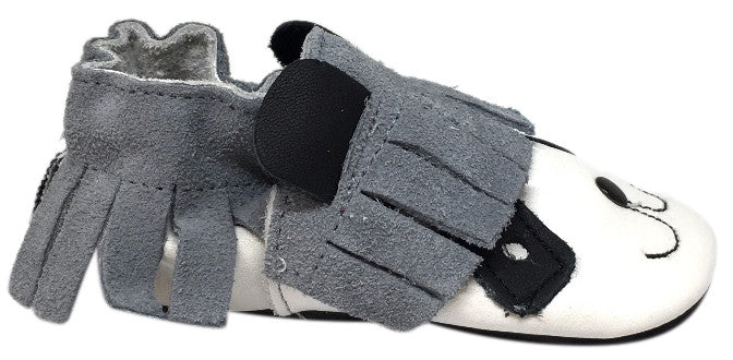 ShooShoos Boy's & Girl's Soft Leather Suede Fringe Slip On Elastic Fun Panda Animal Character Baby Crib Shoe