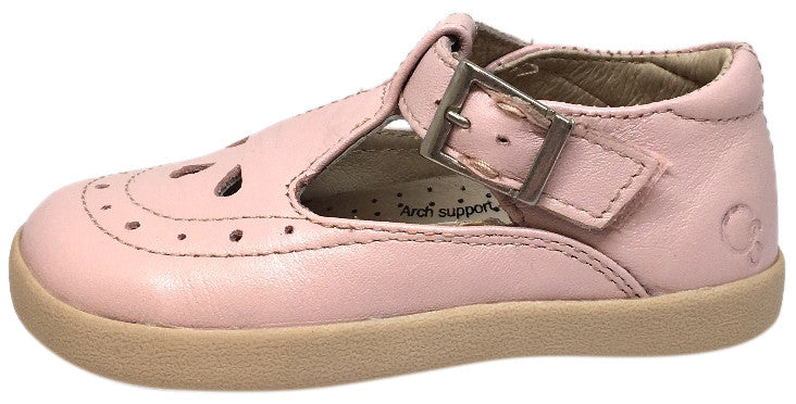 Old Soles Girl's Tea Shoe Pink Leather T Strap Buckle Mary Jane Shoe