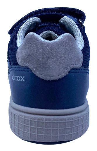 Geox Respira Boy's J Poseido Double Hook and Loop Sneaker, Navy/Dark Yellow