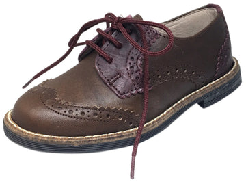Hoo Shoes Boy's and Girl's Ralph's Brown Maroon Smooth Leather Lace Up Platform Tip Oxford Shoe