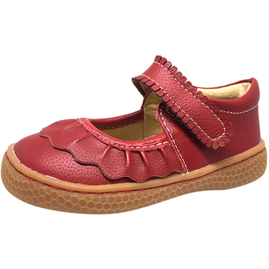 Livie & Luca Girl's Scarlet Ruche Ruffled Leather Hook and Loop Mary J ...