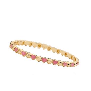 Little Miss Twin Stars 14K Gold Plated Circles & Pink Enamel Hearts Bangle
