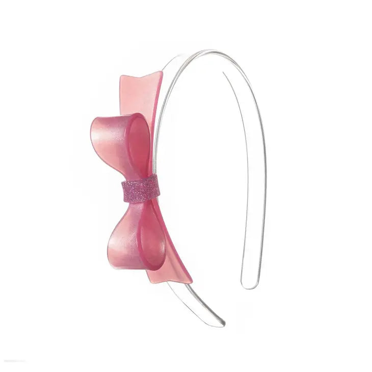 Lilies & Roses NY Bow Tie Headband, Pink Satin