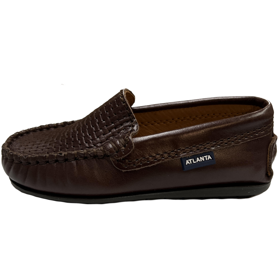 Atlanta Mocassin Boy's and Girl's Embossed Vamp Leather Loafers, Brown 929
