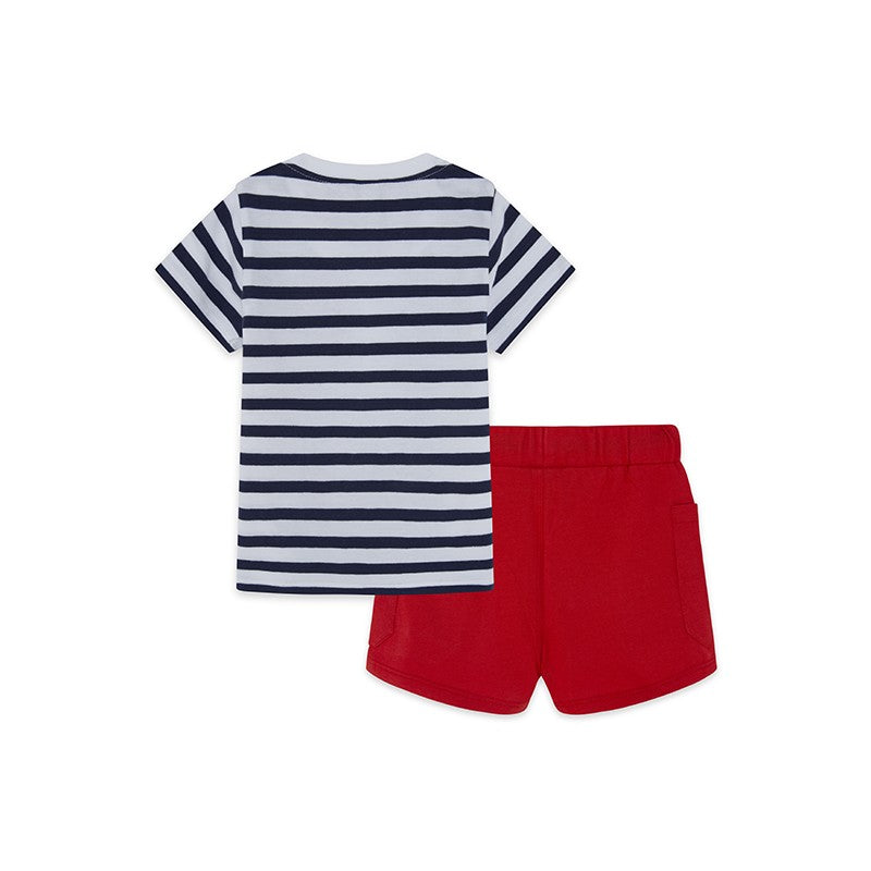 Tuc Tuc Crabby Striped T-shirt and Red Bermuda Shorts Set