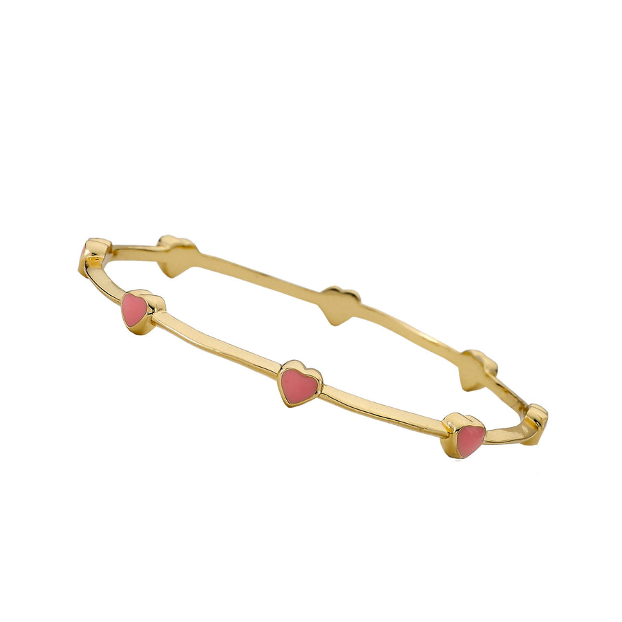 Little Miss Twin Stars 14K Gold Plated Small Pink Enamel Hearts Bangle