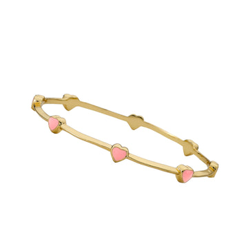 Little Miss Twin Stars 14K Gold Plated Small Light Pink Enamel Hearts Bangle