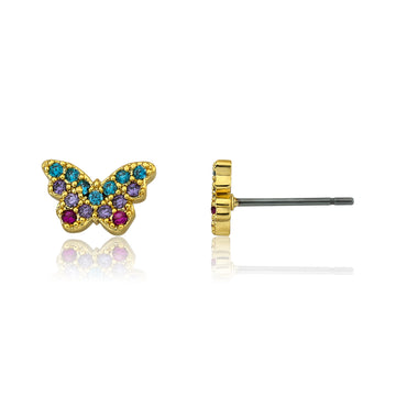 Little Miss Twin Stars 14k Gold Plated CZ Filled Butterfly Stud Earrings Multi