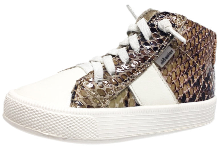 Old Soles Boy's and Girl's Python White Leather Top Shelf High Top Stripe Laced High Top Sneaker Shoe