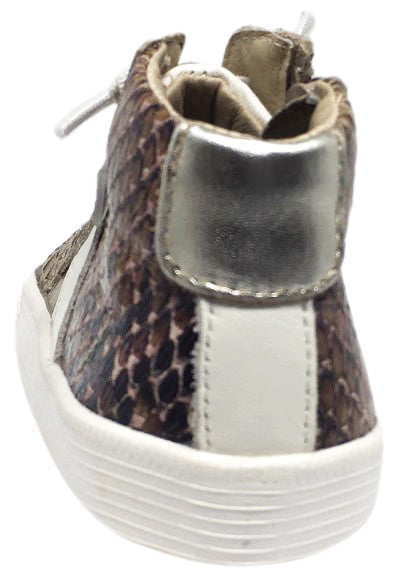 Old Soles Boy's and Girl's Python White Leather Top Shelf High Top Stripe Laced High Top Sneaker Shoe