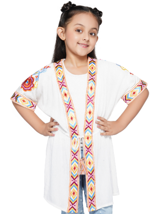 America & Beyond Aztec Embroidered Detail White Cover-Up