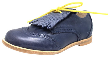 Manuela de Juan Girl's and Boy's Fringe Nuit Montana Blue Suede Leather Tassel Fringe Lace Up Oxford Shoe
