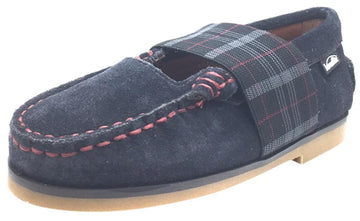 Venettini Girl's Lily Grey Suede with Tartan Plaid Elastic Strap Moccasin Flat