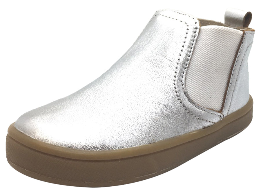 Old Soles Girl's and Boy's Town Local Silver Smooth Leather Slip On High Top Ankle Boot Sneaker