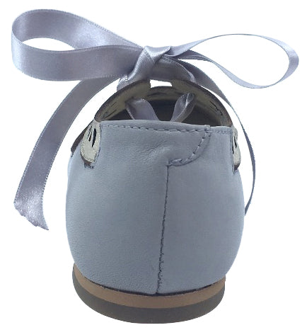 Luccini Grey Leather with Gold Trim Bow Tie Flats