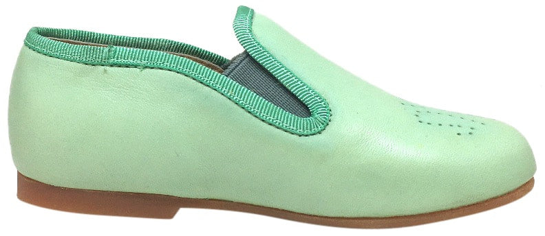 Luccini Girl's Mint Aqua Leather Perforated Detail Slip On Loafer Flats