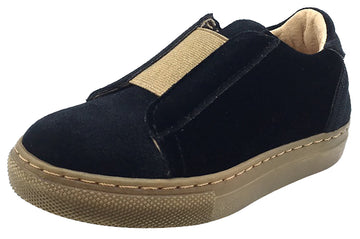 Fascani Boy's and Girl's Slip-On Sneaker Shoes, Black Velvet/Gold