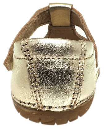 Old Soles Girl's Pave Petal Gold Leather T-Strap Hook and Loop Floral Mary Jane Walking Shoe