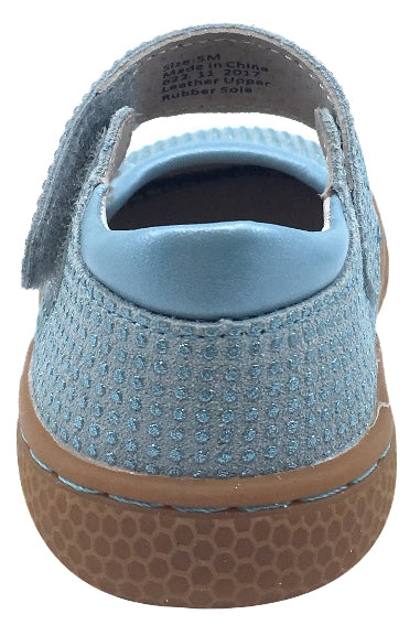 Livie & Luca Girl's Gemma Light Blue Sparkle Suede Casual Mary Jane Flat Shoes
