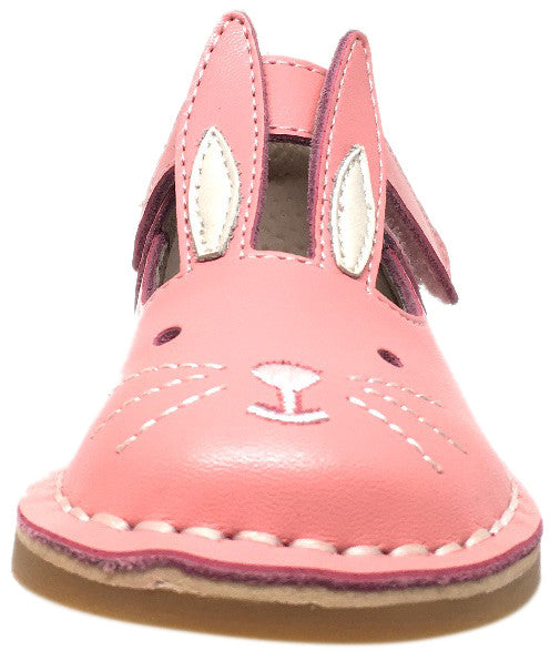Livie & Luca Girl's Molly Light Pink Smooth Leather Bunny Mary Jane Shoe with Hook and Loop Strap