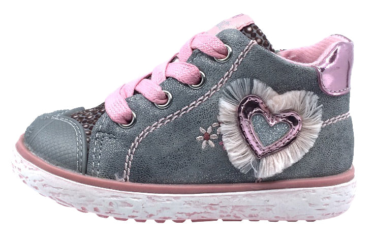 Beeko Girl's Bambi Side Zip Heart Sneaker Shoes, Grey