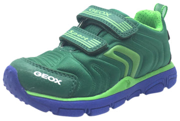 Geox Boy's Torque Green Double Hook and Loop Strap Sporty Low Top Breathable Sneaker