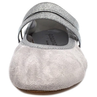 Papanatas by Eli Girl's Silver Grey Double Elastic Soft Suede Slip On Mary Jane Ballet Flats - Just Shoes for Kids
 - 3