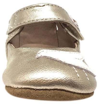 Livie & Luca Girl's Pio Pio Silver Metallic Leather Shimmer Dove Hook and Loop Mary Jane Shoes