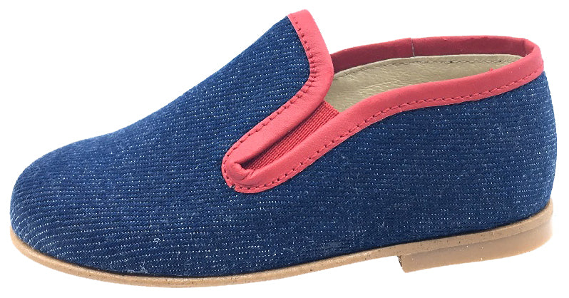 Luccini Boy's and Girl's Denim Blue with Red Trim Smoking Loafer