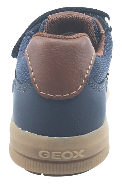 Geox Boy's J Arzach Double Velcro Hook and Loop Sneaker Shoes, Navy/Brown