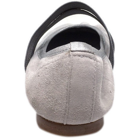 Papanatas by Eli Girl's Silver Grey Double Elastic Soft Suede Slip On Mary Jane Ballet Flats - Just Shoes for Kids
 - 4