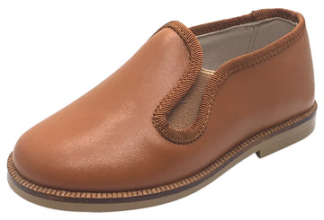 Hoo Shoes Boy's Tan Smooth Leather Smoking Loafer Flats