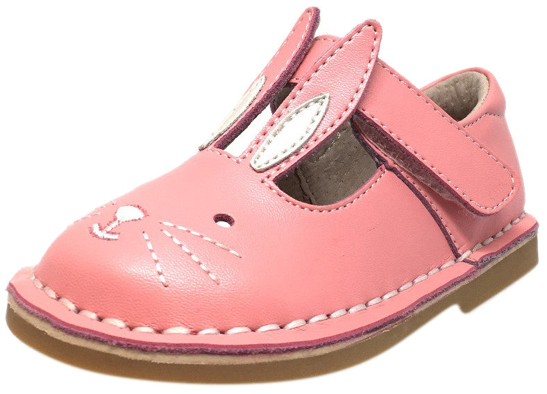 Livie & Luca Girl's Molly Light Pink Smooth Leather Bunny Mary Jane Shoe with Hook and Loop Strap