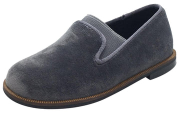 Luccini Boy's & Girl's Grey Velvet Leather Lined Smoking Loafer Flats