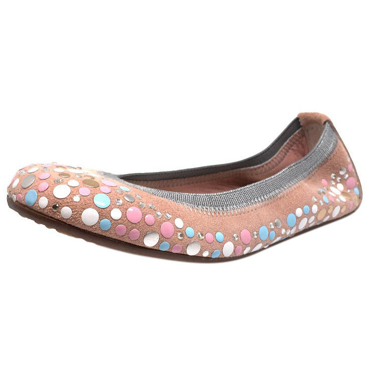 Papanatas by Eli Girl's Pink Soft Suede Gem Sparkle Polka Dot Detail Slip On Ballet Flats - Just Shoes for Kids
 - 1