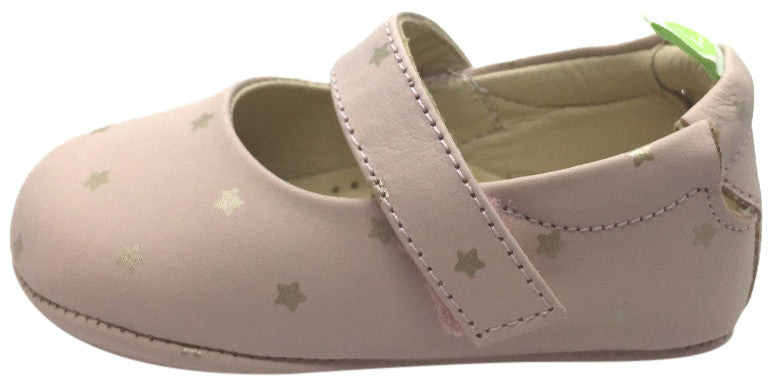 Tip Toey Joey Girl's Dolly Cotton Candy Pink Leather Hook and Loop Mary Jane Flat