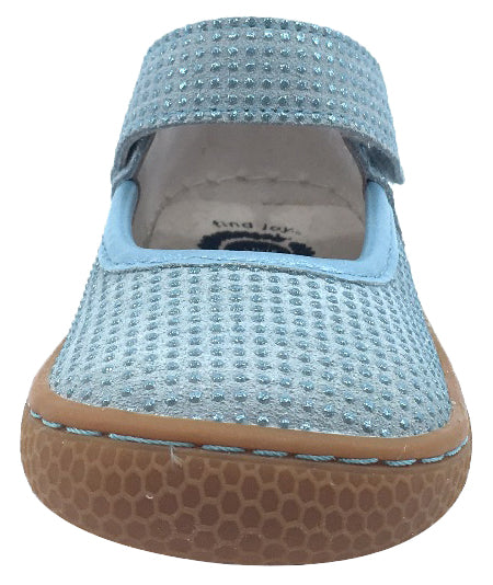 Livie & Luca Girl's Gemma Light Blue Sparkle Suede Casual Mary Jane Flat Shoes