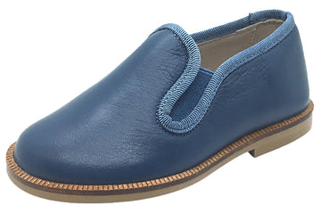 Hoo Shoes Boy's Navy Smooth Leather Smoking Loafer Flats