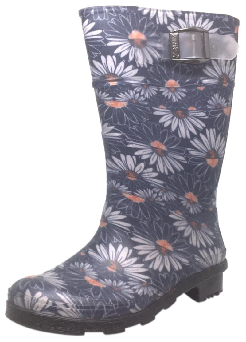 Kamik Daisies Jr Girl's Navy Daisy Print Adjustable Strap Waterproof Rain Boots