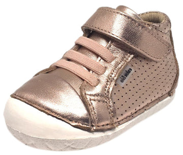 Old Soles Girl's Pave Cheer Copper Leather High Top Elastic Hook and Loop Walker Baby Shoe Sneaker