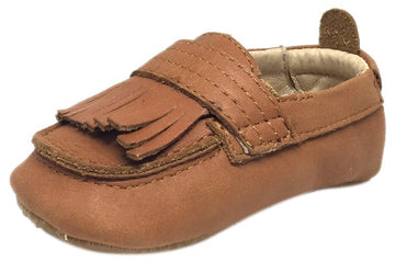 Old Soles Boy's and Girl's Tan Leather Bambini Domain Tassel Fringe Loafer Crib Walker Baby Shoe
