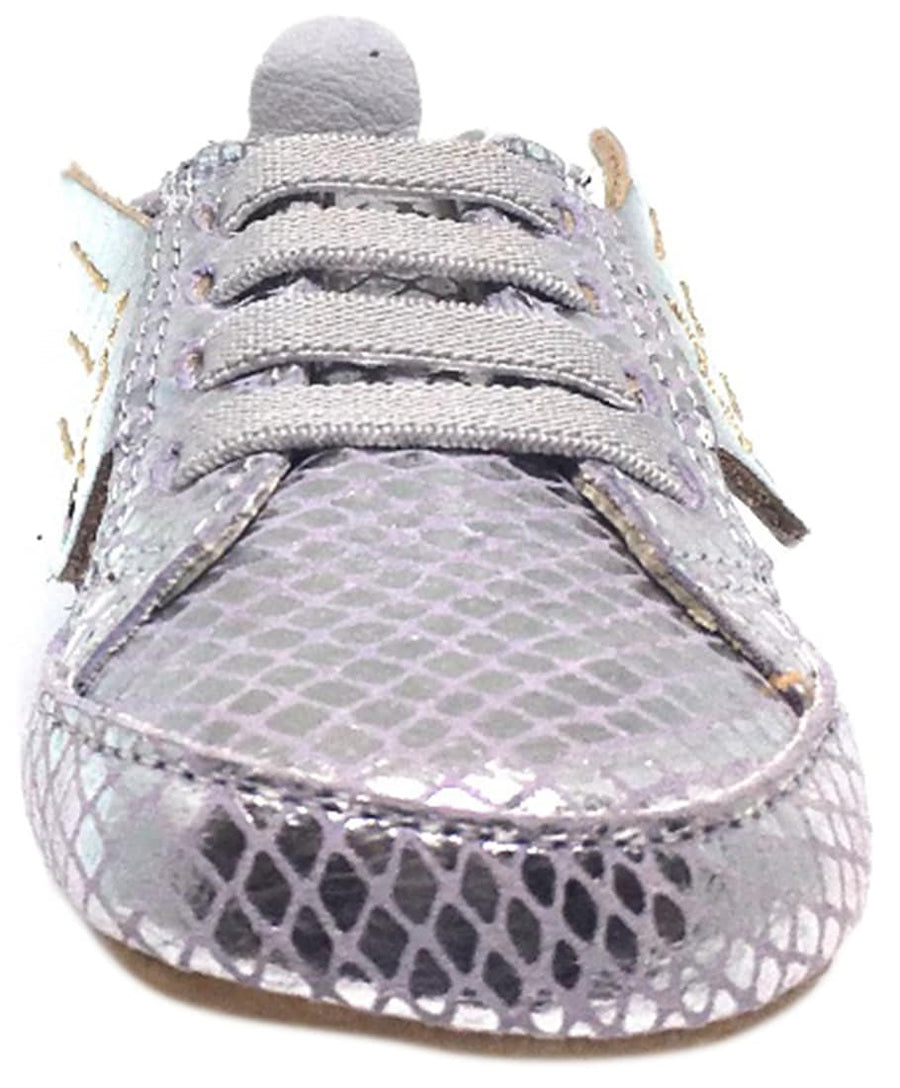 Old Soles Girl's Silver Snake Winged Leather Bambini Wings Elastic Lace Slip On Crib Walker Baby Shoe