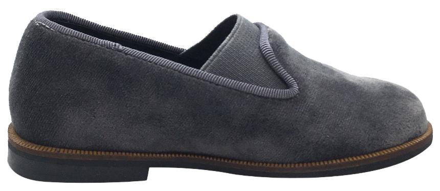 Luccini Boy's & Girl's Grey Velvet Leather Lined Smoking Loafer Flats