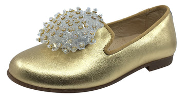 Andanines Girl's Smoking Loafer with Ornament, Gold