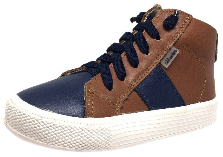 Old Soles Boy's and Girl's Tan Navy Leather Top Shelf High Top Stripe Lace Up Zipper Slip On Sneaker